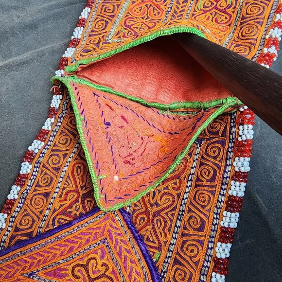 Kuchi Embroidered Pouch Wallet Central Asian Handmade Beaded Orange Magenta - Picture 3 of 9